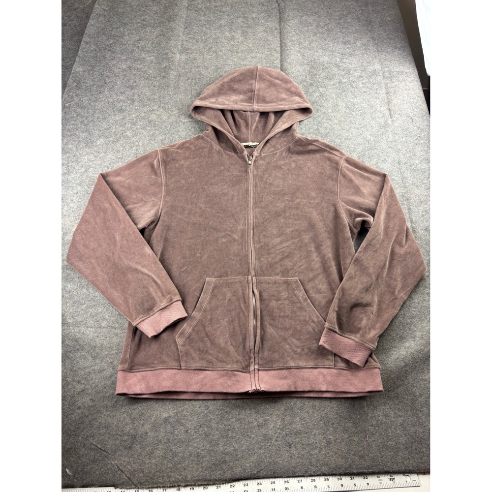 Easel Womens S Velour Zip Up Hoodie Mauve Rose Brown Cozy Y2K 2000s Athleisure